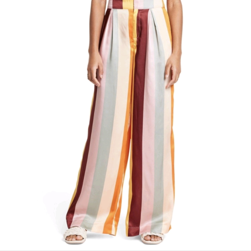 Fe Noel - Women's Mixed Vertical Striped Print Wide Leg Pant